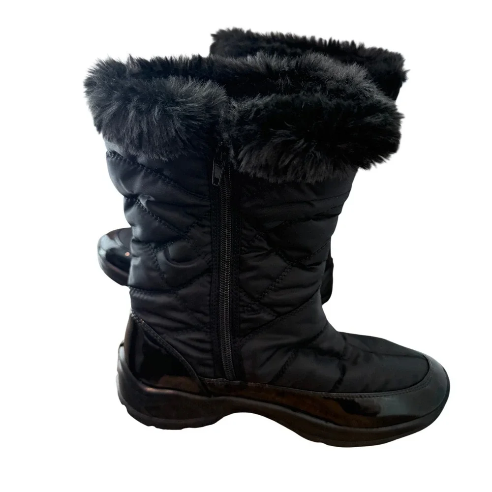 Easy Dry by Easy Street Black Quilted Faux Fur Winter Boots Size 7.5M-NWOB